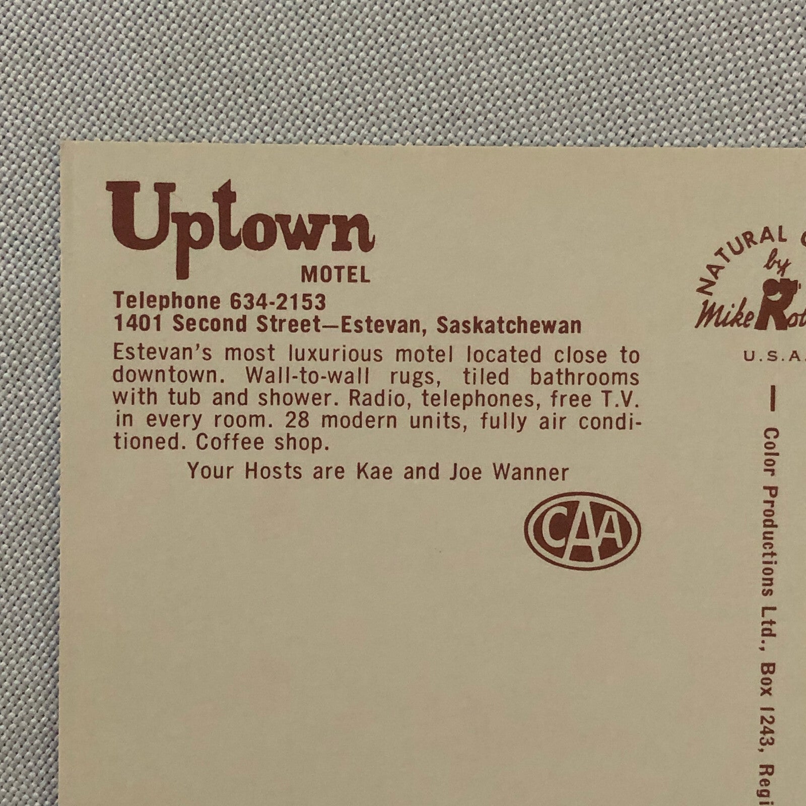 Vintage Postcard Post Card Uptown Motel Estevan Saskatchewan Cars