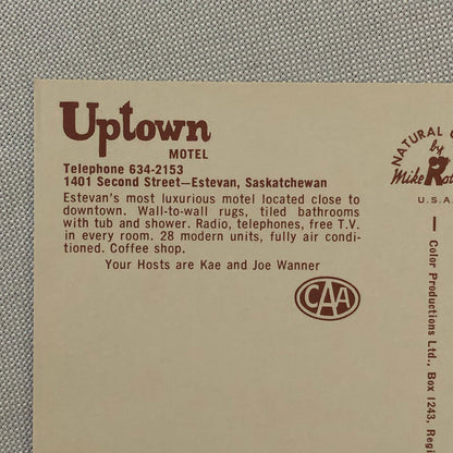 Vintage Postcard Post Card Uptown Motel Estevan Saskatchewan Cars